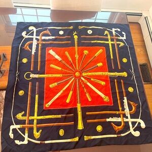 Hermes Scarf "Cannes et Pommeaux" by Françoise De La Perriere Vintage 90cm Silk